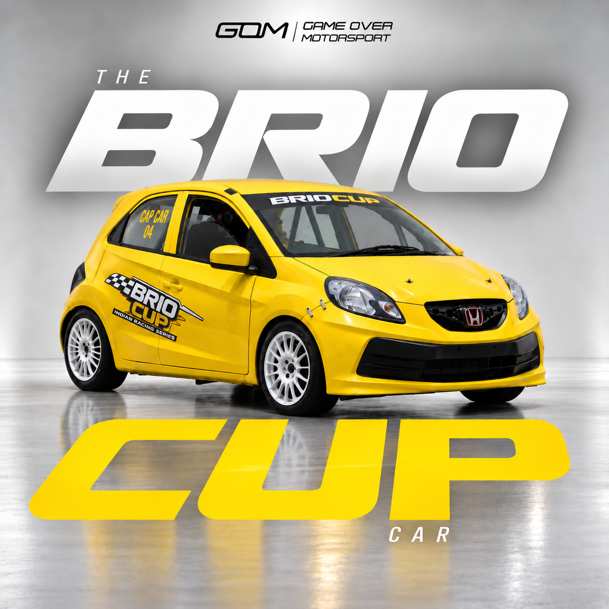 Yellow Brio Cup Challenge race car prepared by Game Over Motorsports