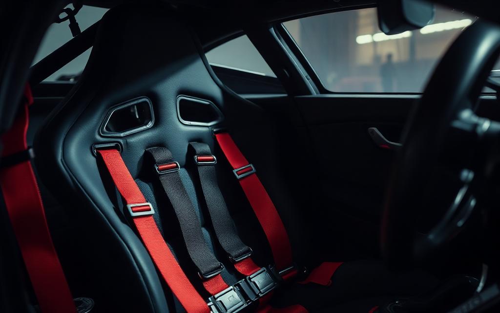 FIA racing seat with a multi-point harness